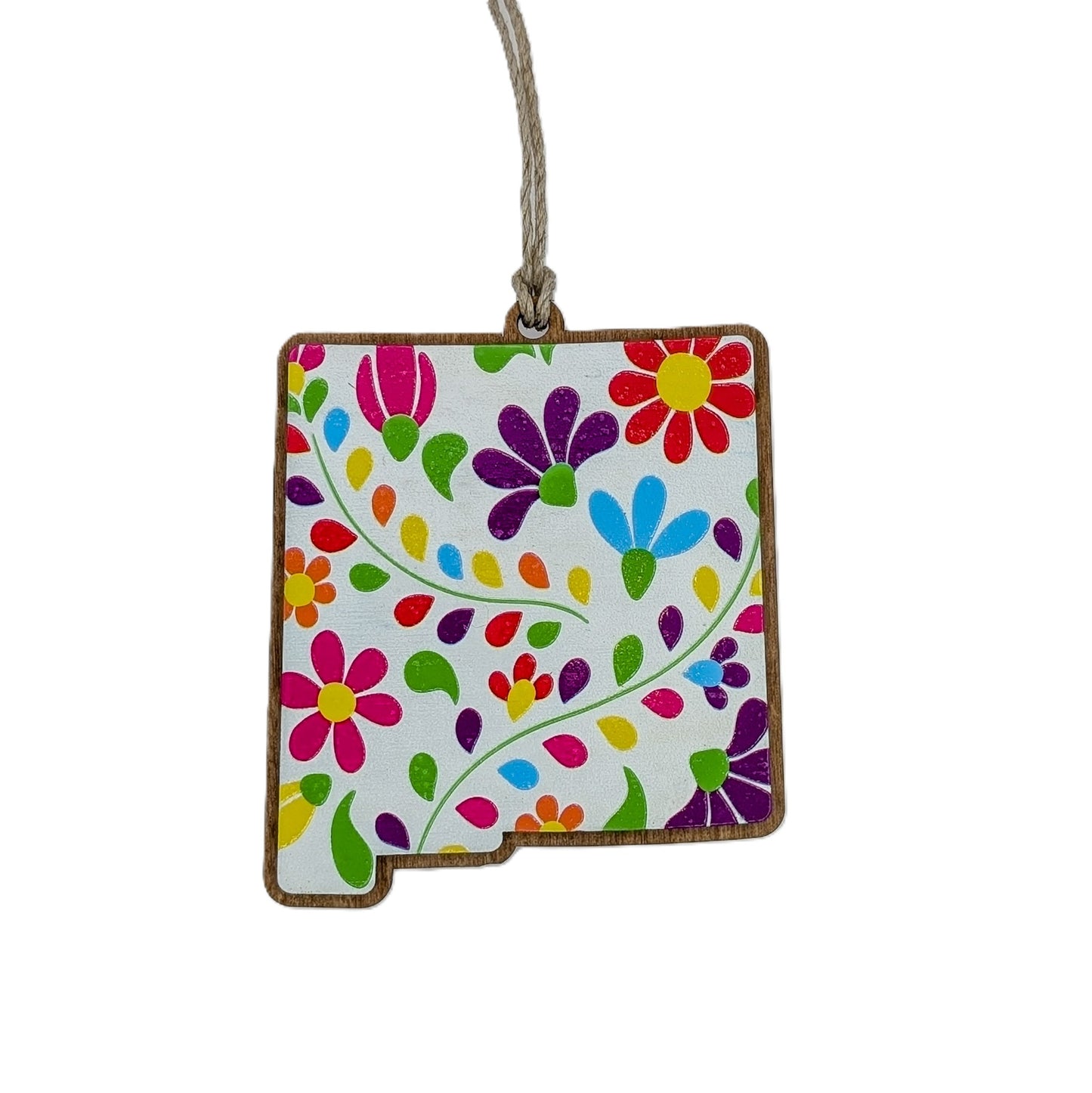 New Mexico Folk Floral Wooden Christmas Ornament