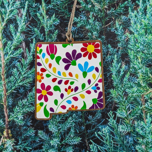New Mexico Folk Floral Wooden Christmas Ornament
