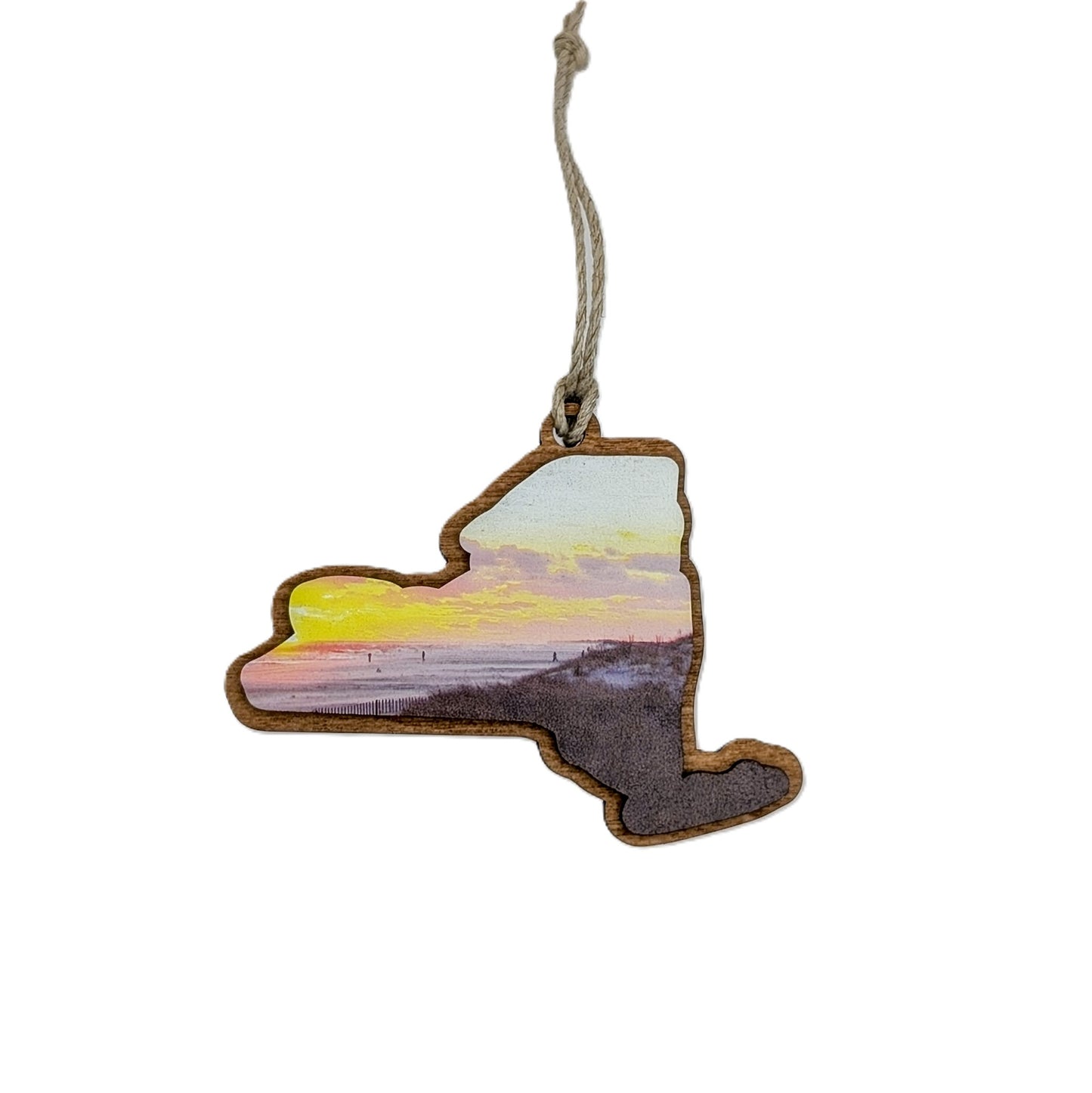 New York Beach Sunset Wooden Christmas Ornament
