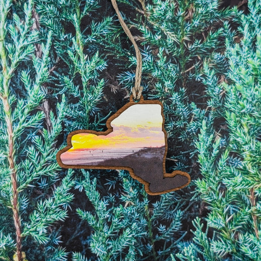 New York Beach Sunset Wooden Christmas Ornament