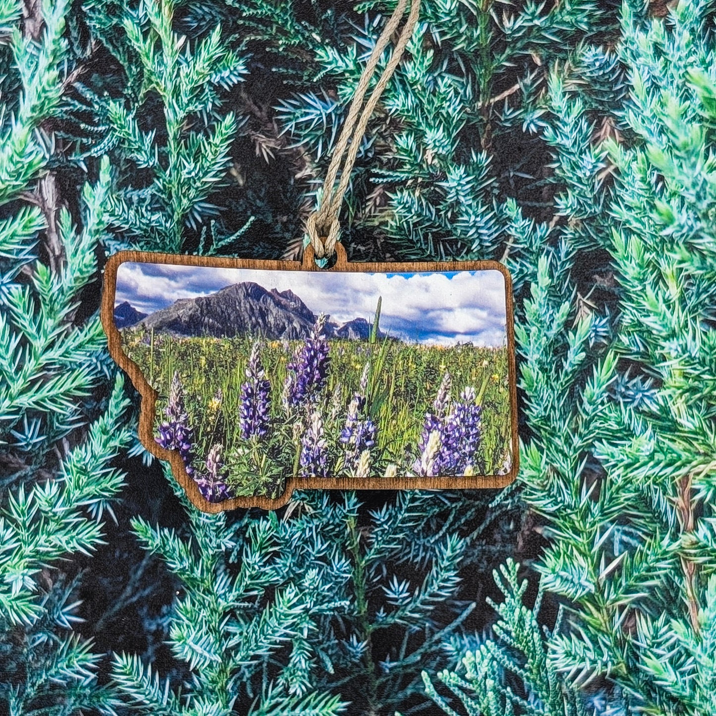 Montana Lupine Field Wooden Christmas Ornament