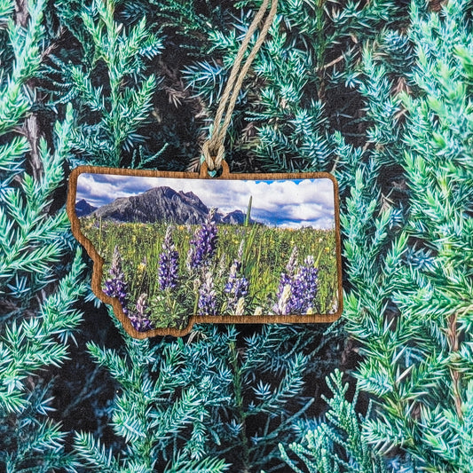 Montana Lupine Field Wooden Christmas Ornament