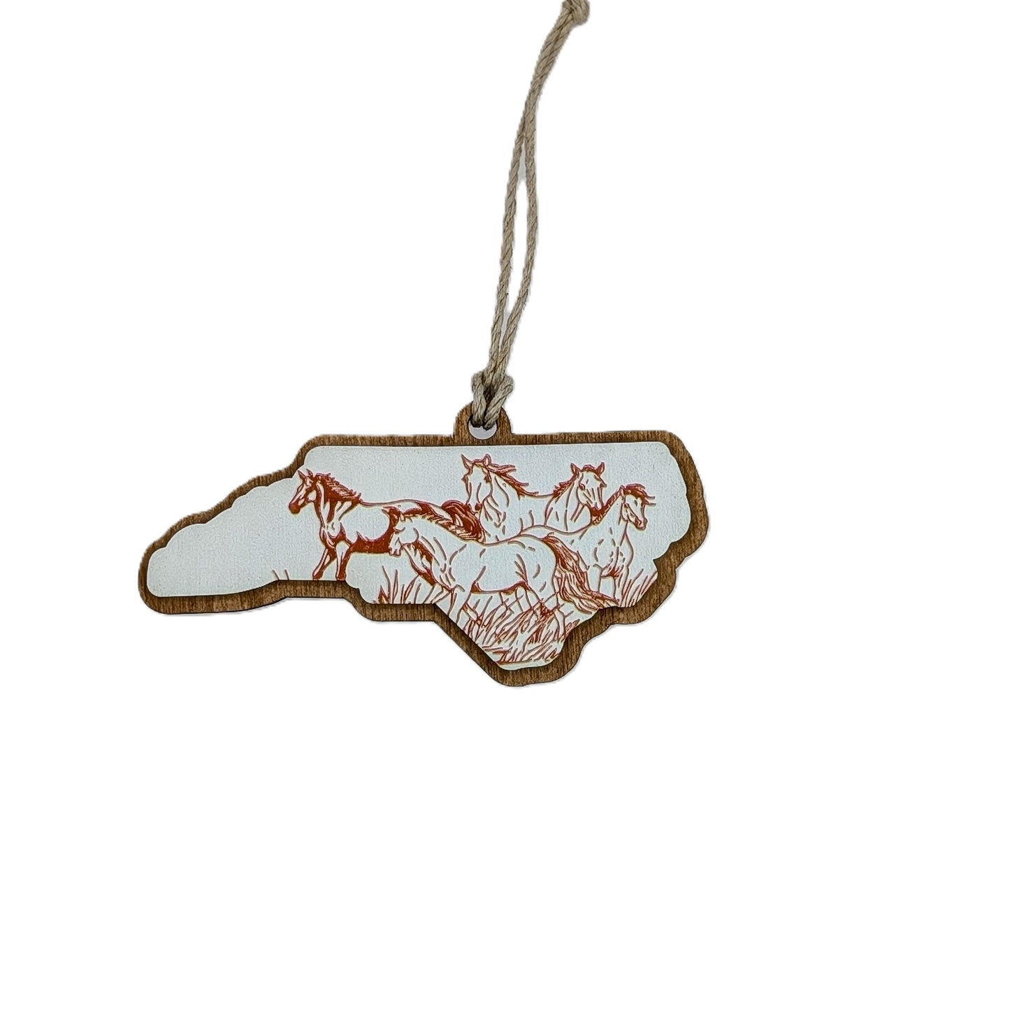 North Carolina Wild Horses Wooden Christmas Ornament