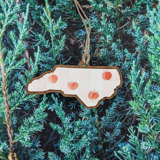 North Carolina Peach Pattern Wooden Christmas Ornament