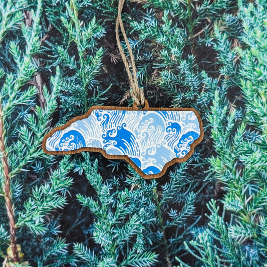 North Carolina Blue Wave Pattern Wooden Christmas Ornament