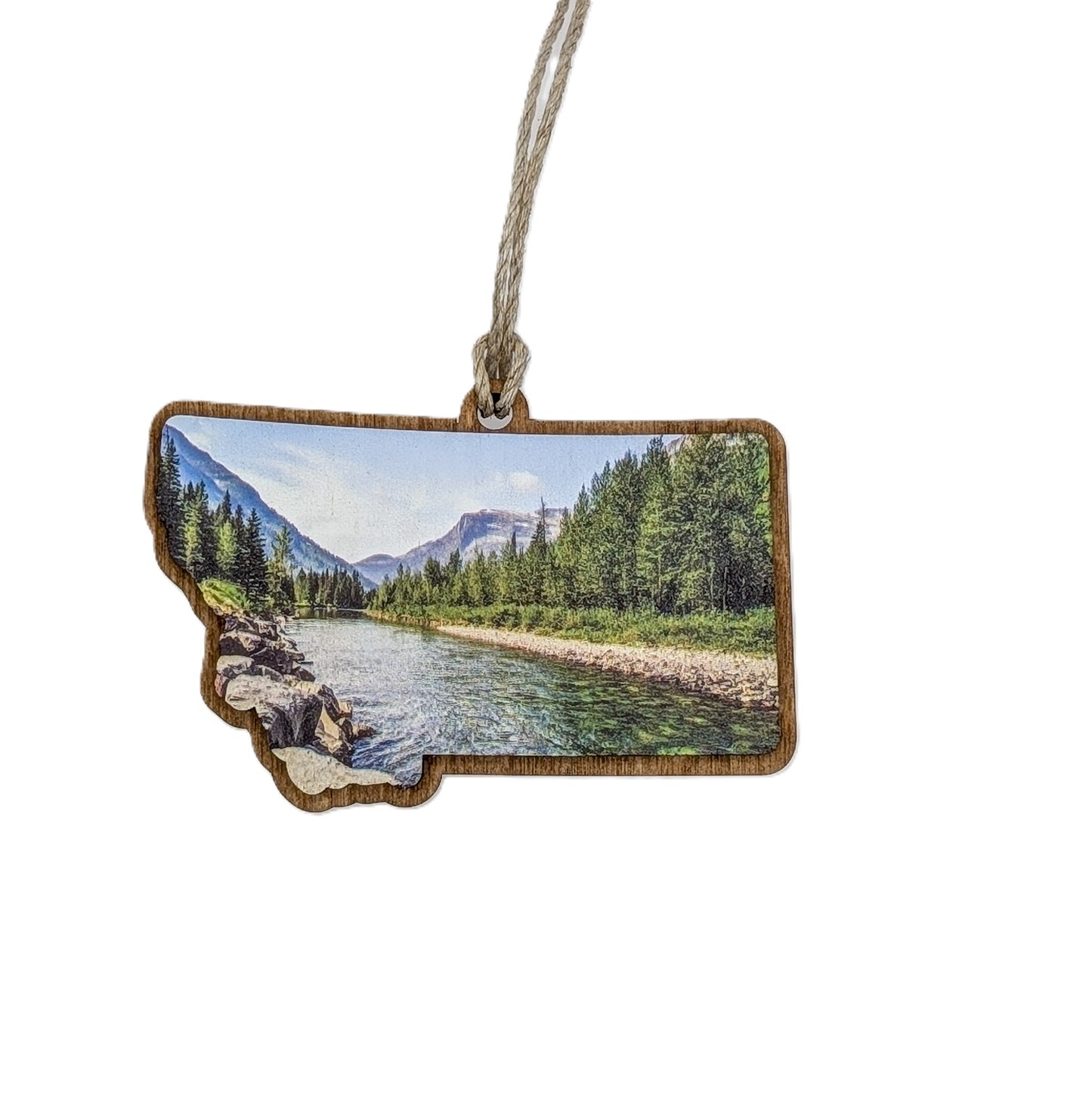 Montana River Scene Wooden Christmas Ornament
