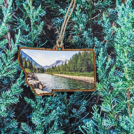 Montana River Scene Wooden Christmas Ornament