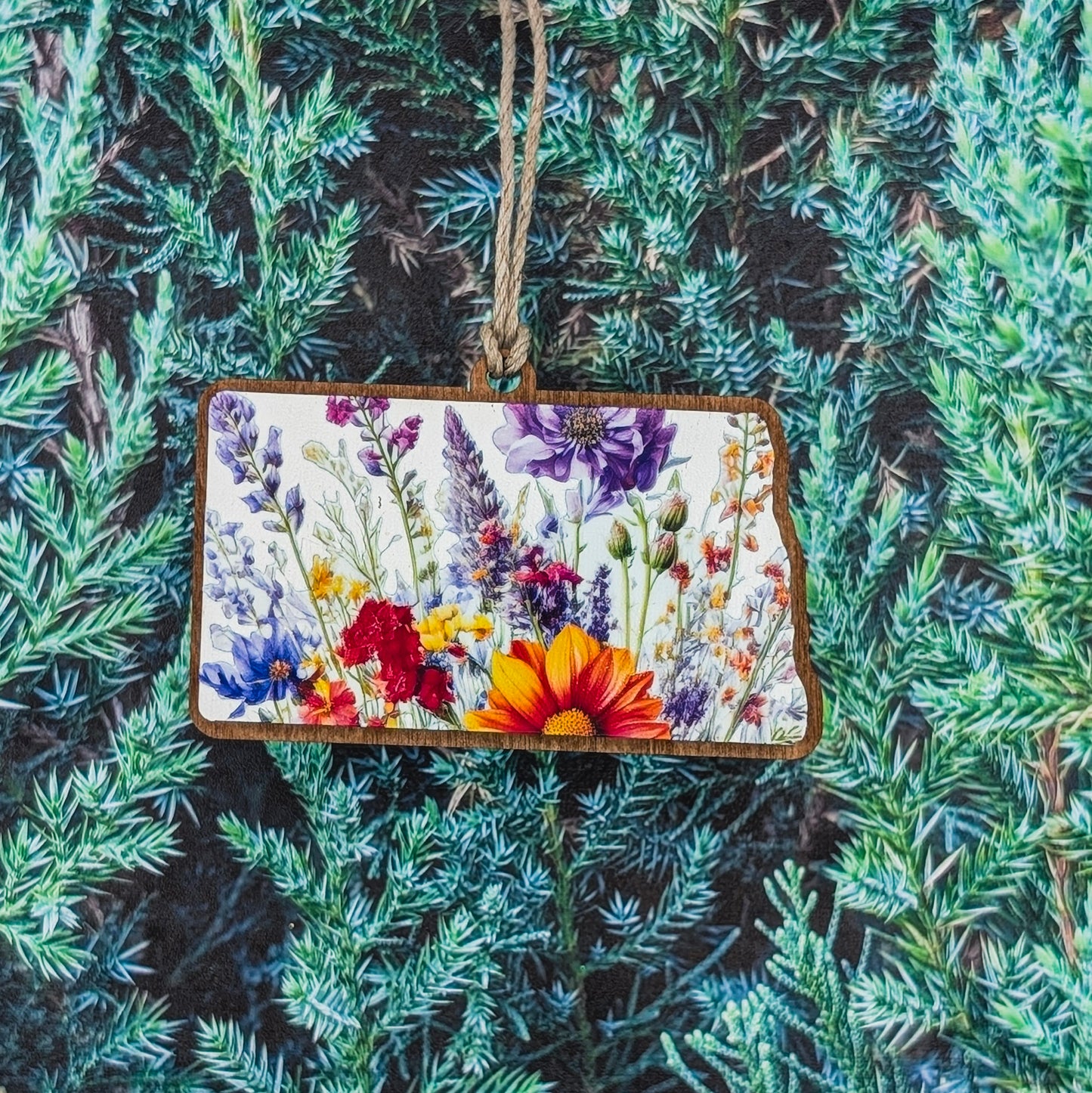 North Dakota Wildflower Wooden Christmas Ornament