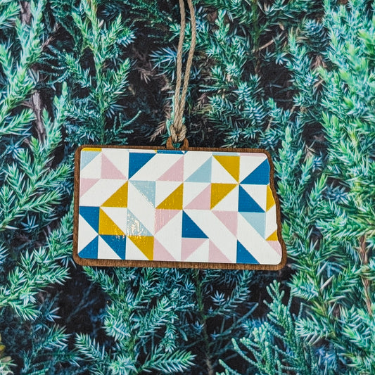 North Dakota Quilt Pattern Wooden Christmas Ornament