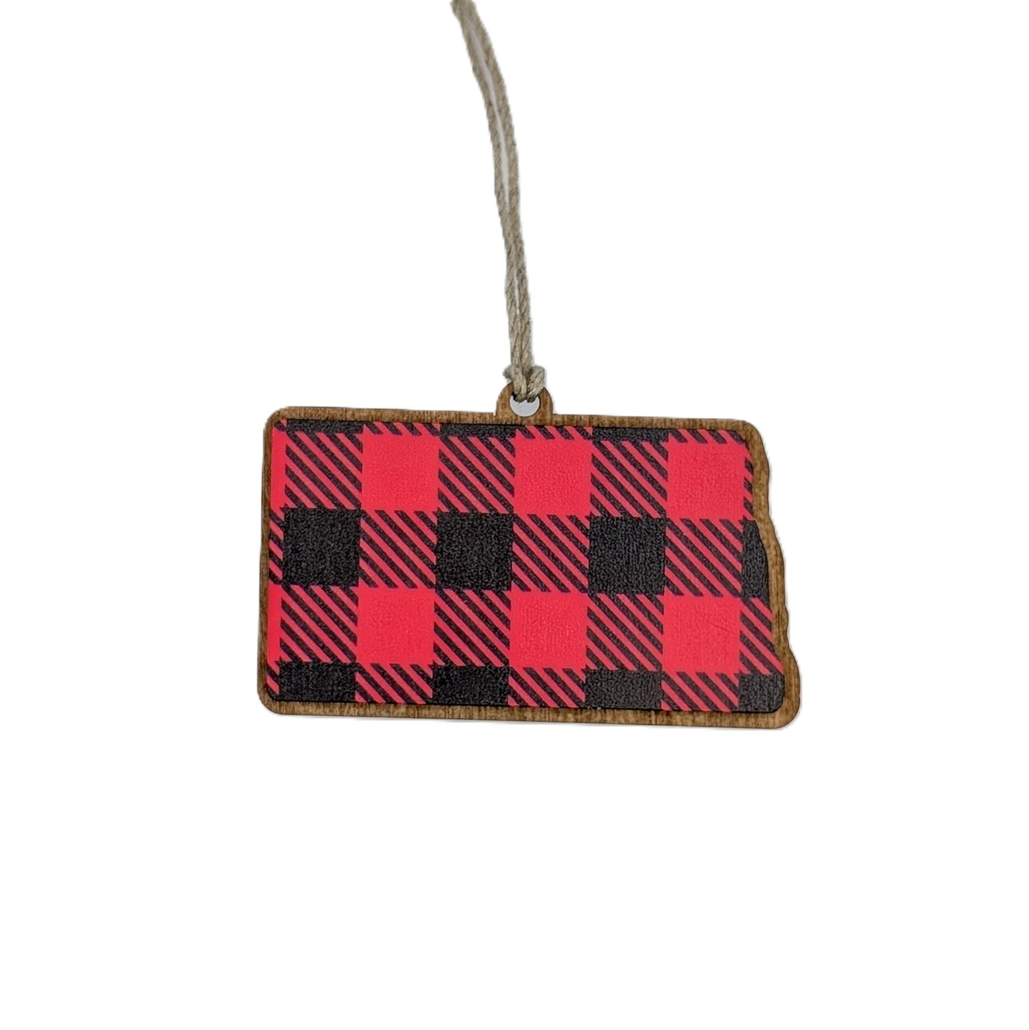 North Dakota Buffalo Plaid Wooden Christmas Ornament