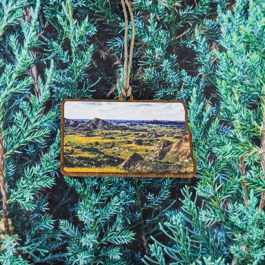 North Dakota Badlands Landscape Wooden Christmas Ornament