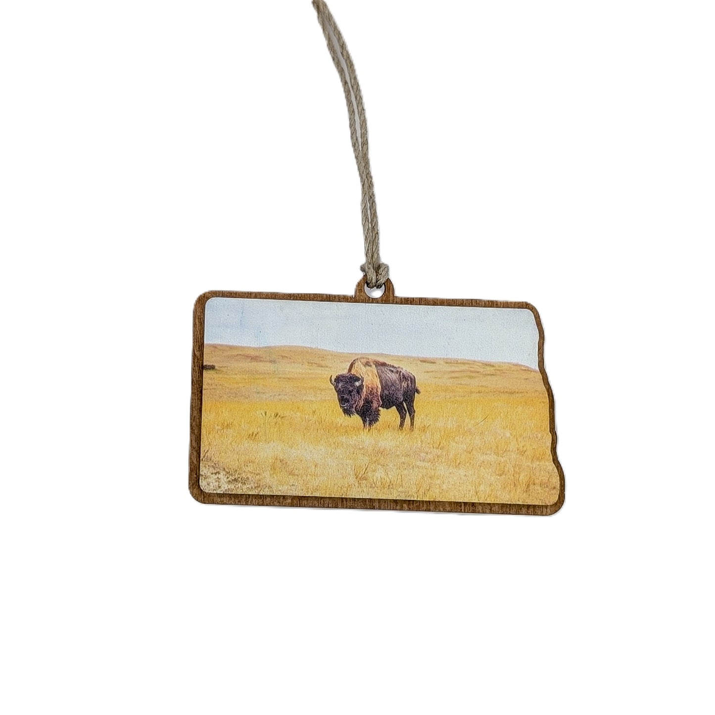 North Dakota Bison Wooden Christmas Ornament
