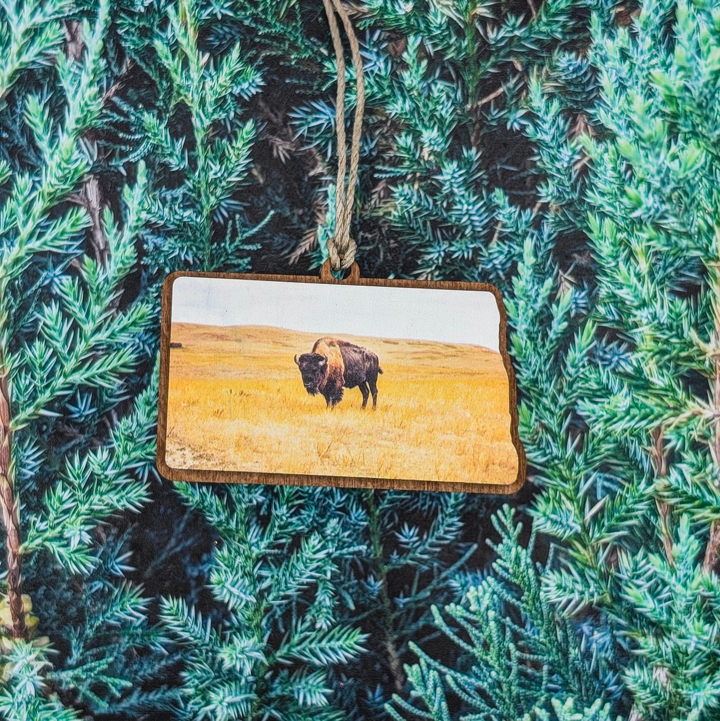 North Dakota Bison Wooden Christmas Ornament