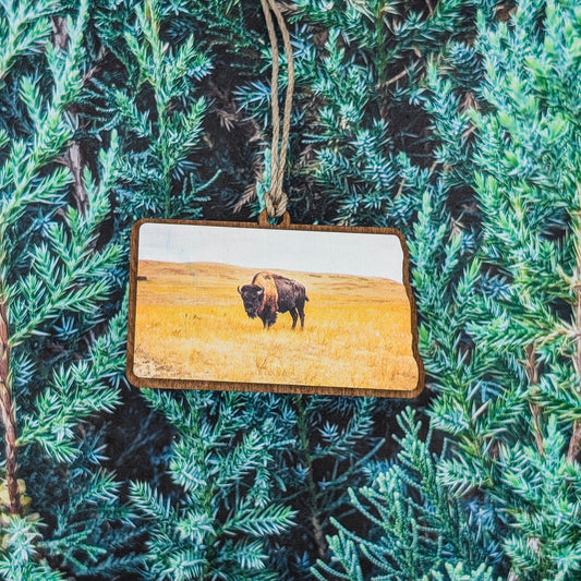 North Dakota Bison Wooden Christmas Ornament