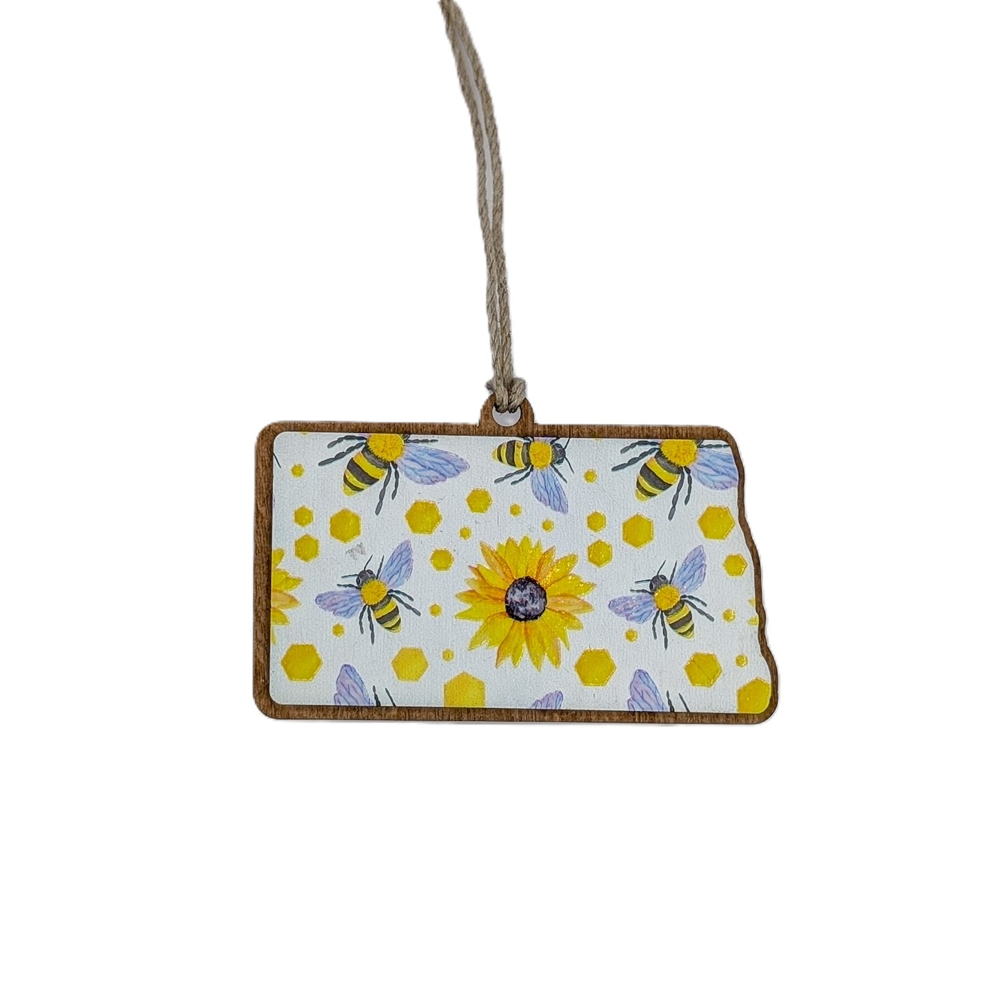 North Dakota Bees & Sunflowers Wooden Christmas Ornament