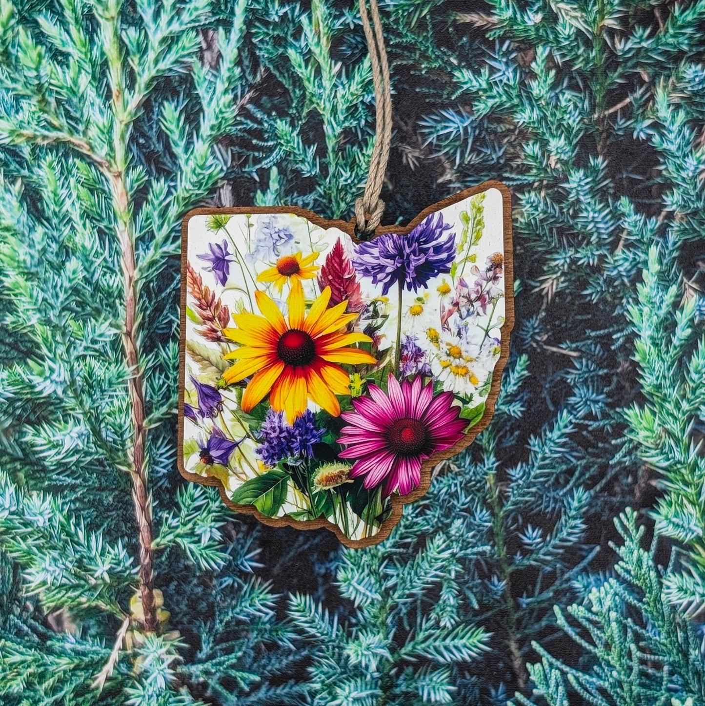 Ohio Wildflower Wooden Christmas Ornament