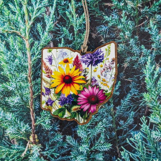 Ohio Wildflower Wooden Christmas Ornament