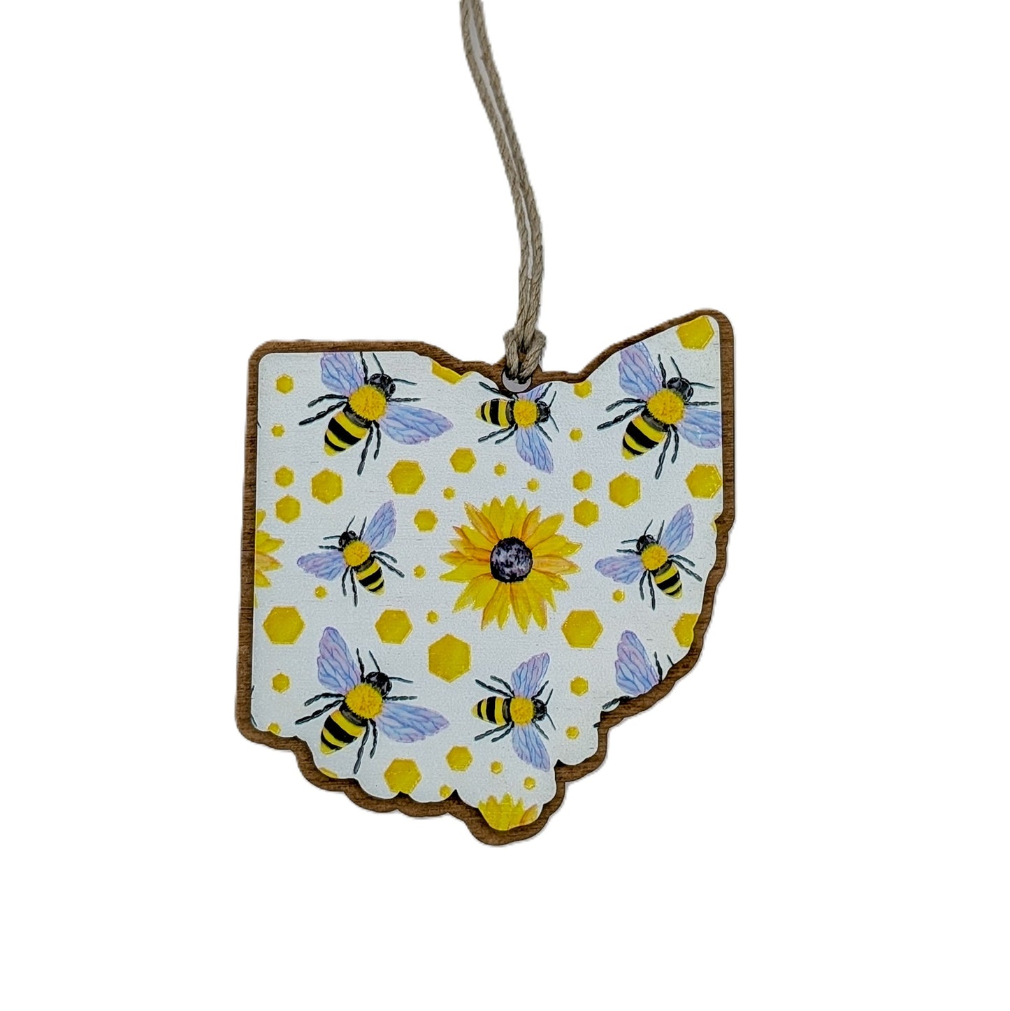 Ohio Bees & Sunflowers Wooden Christmas Ornament