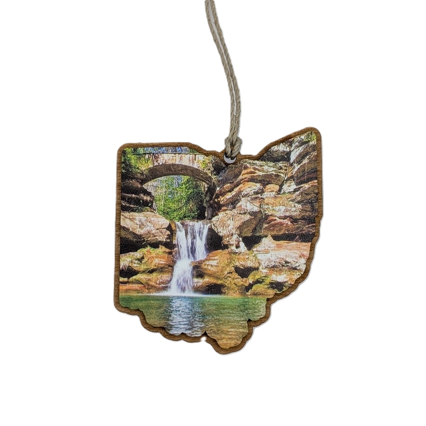 Ohio Waterfall Landscape Wooden Christmas Ornament