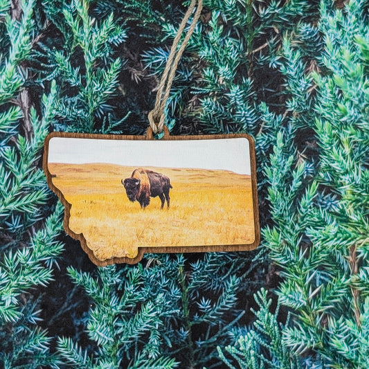 Montana Bison Wooden Christmas Ornament