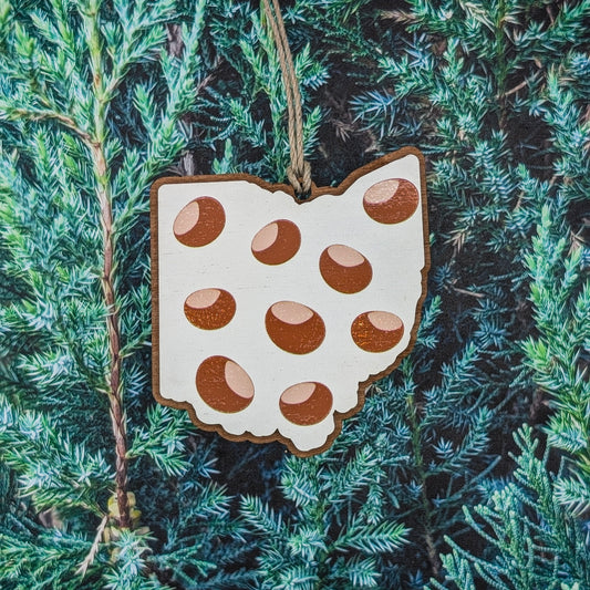 Ohio Buckeye Pattern Wooden Christmas Ornament
