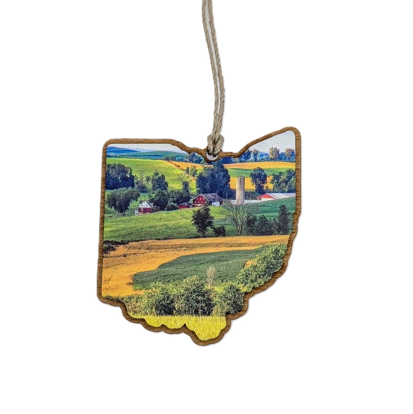 Ohio Farmland Landscape Wooden Christmas Ornament