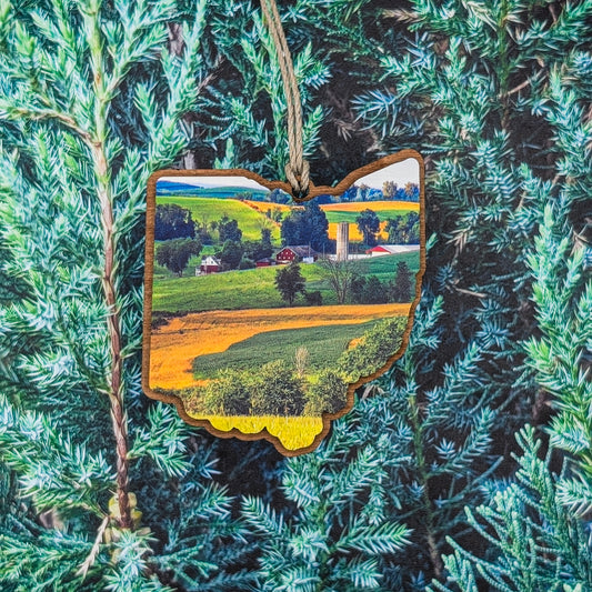 Ohio Farmland Landscape Wooden Christmas Ornament