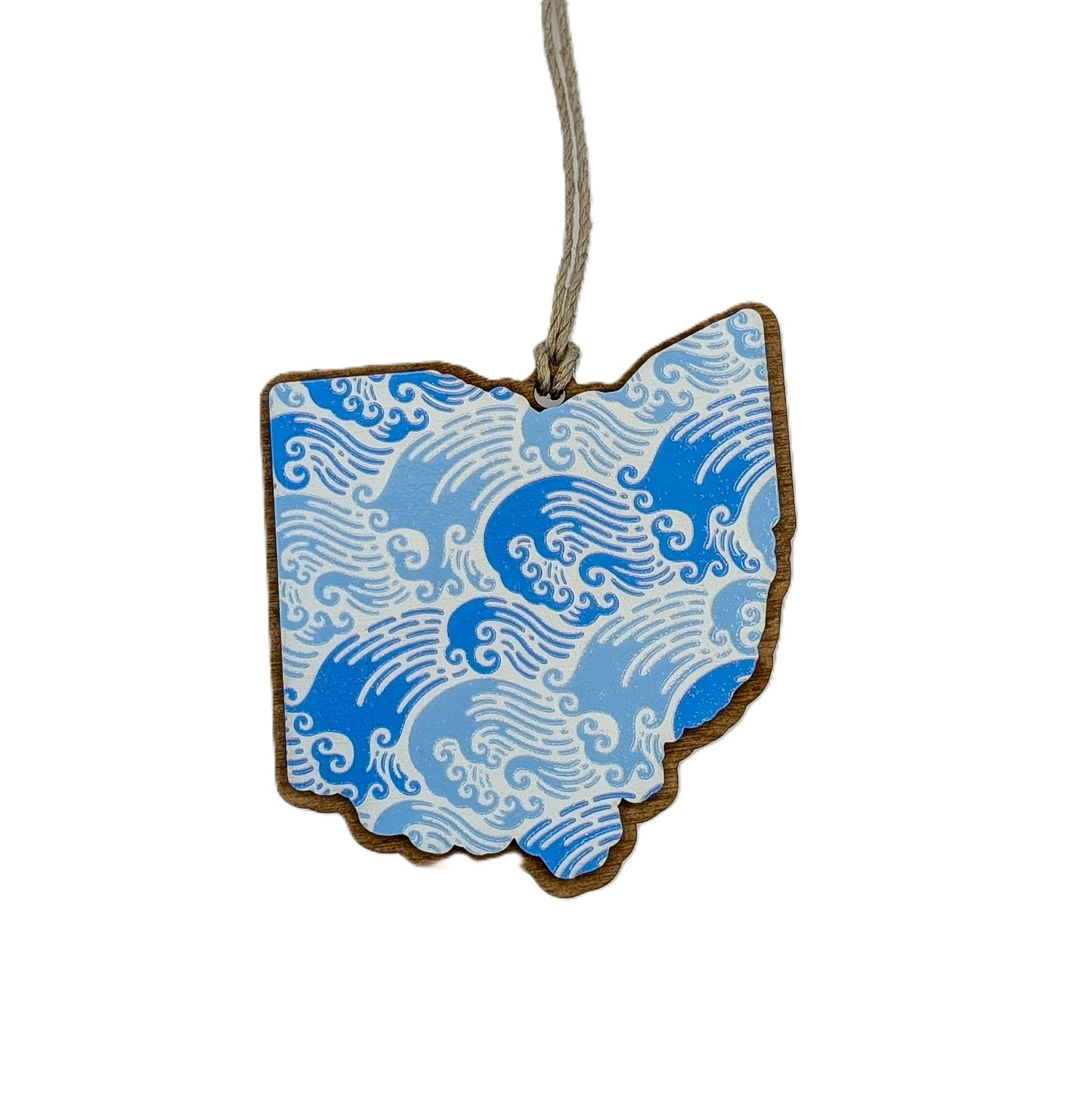 Ohio Blue Wave Pattern Wooden Christmas Ornament