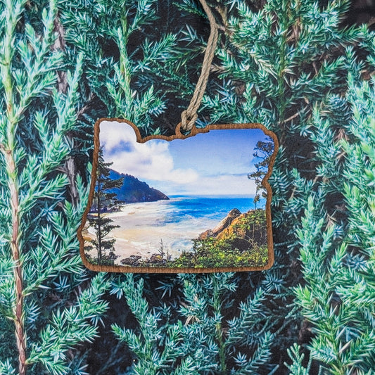 Oregon Coastal Landscape Wooden Christmas Ornament