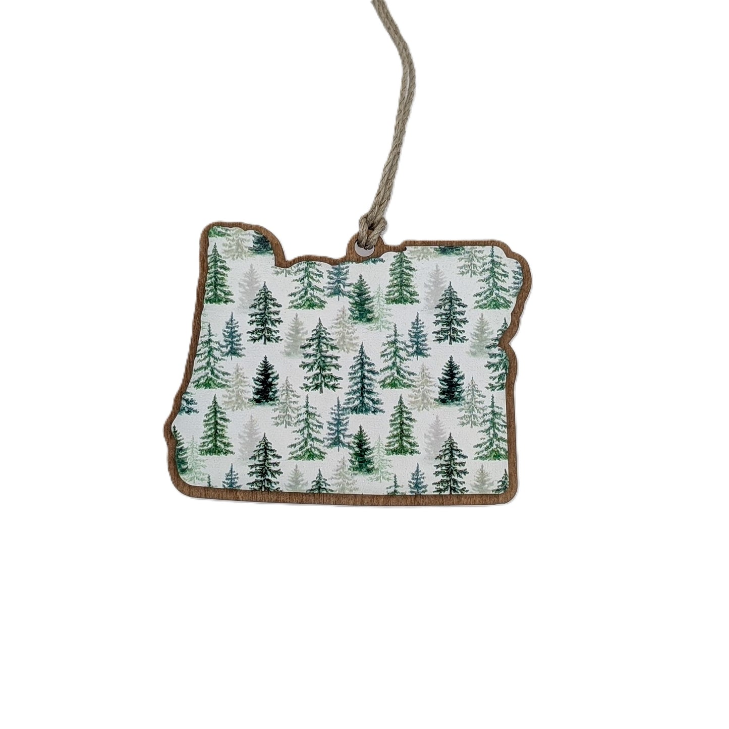 Oregon Evergreen Tree Pattern Wooden Christmas Ornament