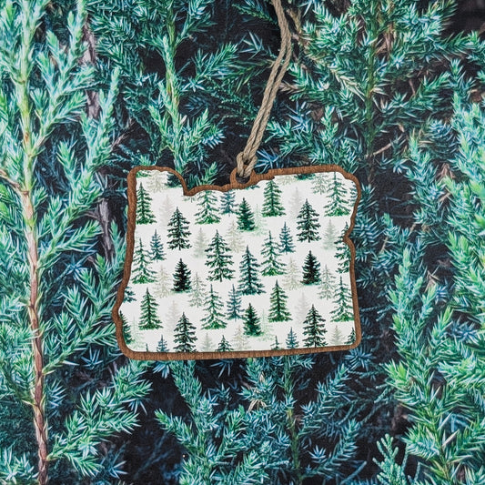 Oregon Evergreen Tree Pattern Wooden Christmas Ornament