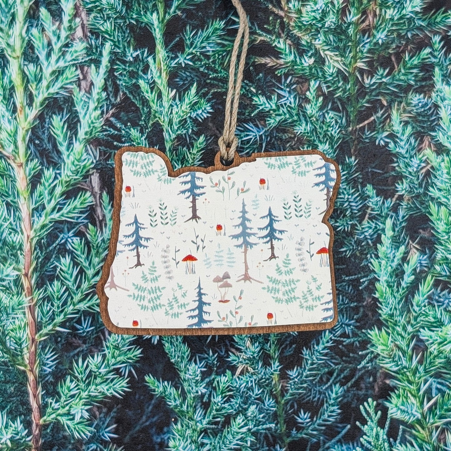 Oregon Woodland Pattern Wooden Christmas Ornament