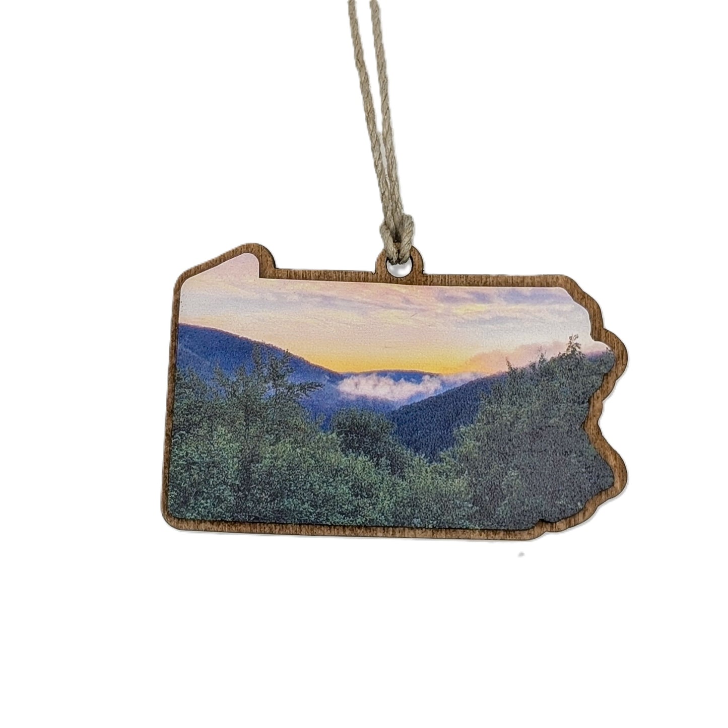 Pennsylvania Mountain Sunrise Wooden Christmas Ornament