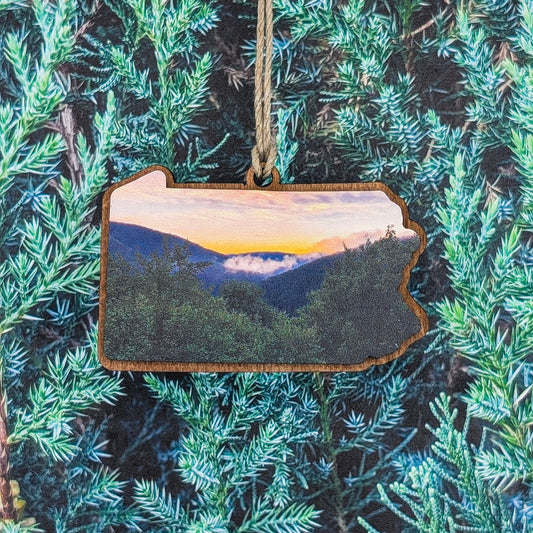 Pennsylvania Mountain Sunrise Wooden Christmas Ornament
