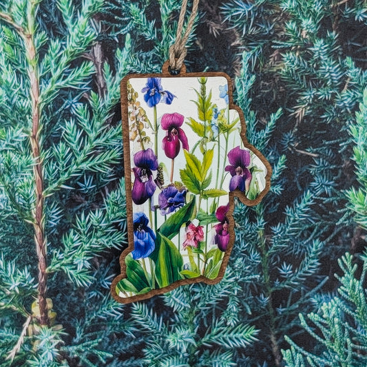 Rhode Island Wildflower Wooden Christmas Ornament