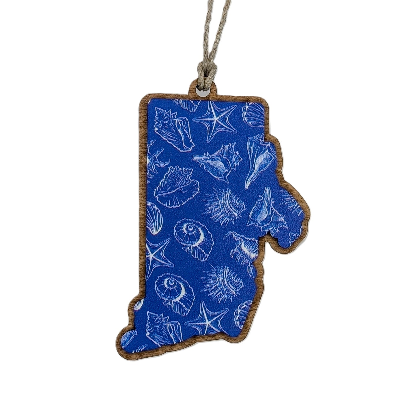 Rhode Island Seashell Pattern Wooden Christmas Ornament