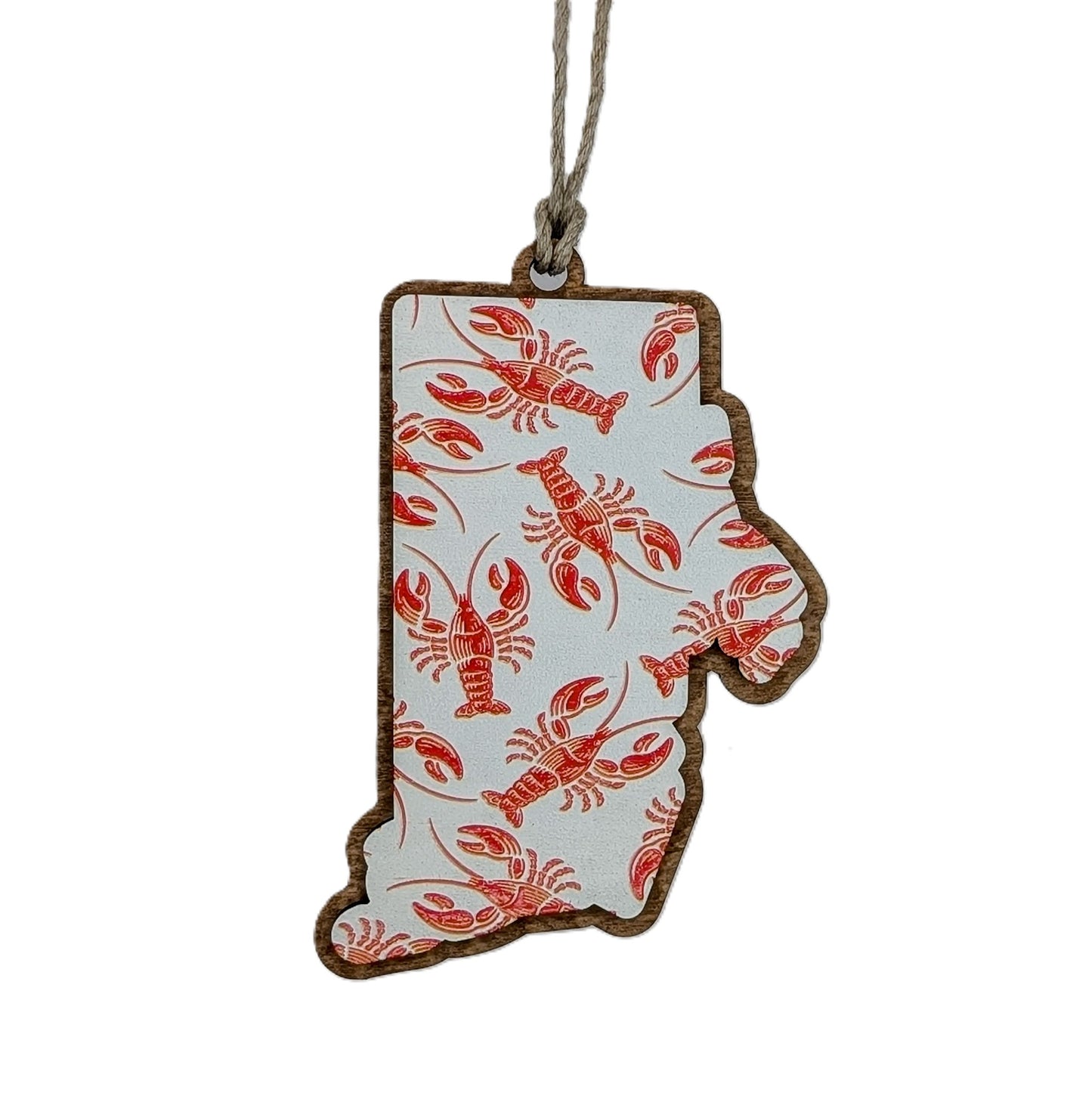 Rhode Island Lobster Pattern Wooden Christmas Ornament