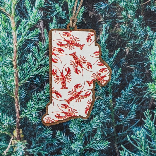 Rhode Island Lobster Pattern Wooden Christmas Ornament