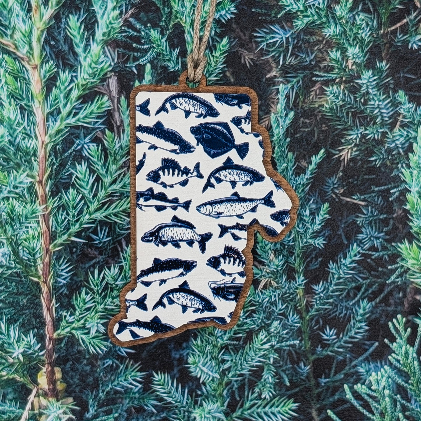 Rhode Island Fish Pattern Wooden Christmas Ornament