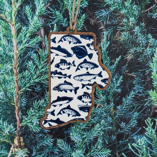 Rhode Island Fish Pattern Wooden Christmas Ornament