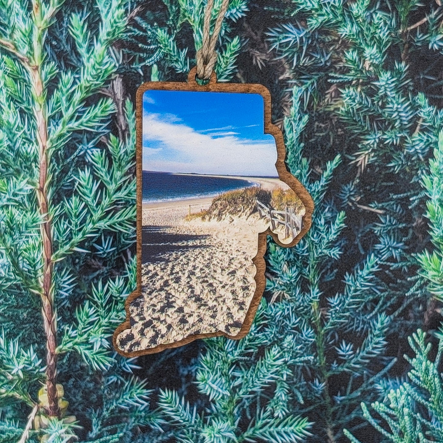 Rhode Island Beach Path Wooden Christmas Ornament