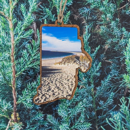 Rhode Island Beach Path Wooden Christmas Ornament