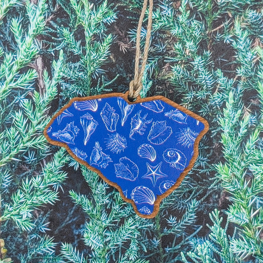 South Carolina Seashell Pattern Wooden Christmas Ornament