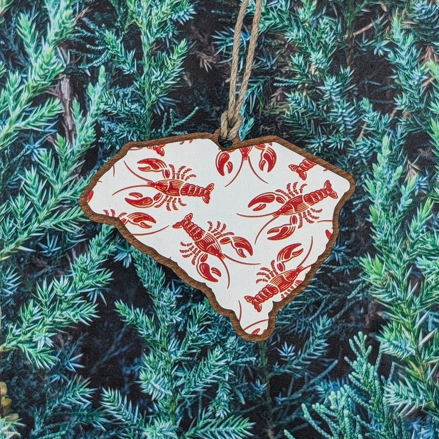 South Carolina Lobster Pattern Wooden Christmas Ornament