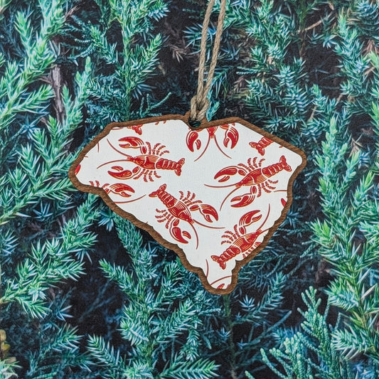 South Carolina Lobster Pattern Wooden Christmas Ornament