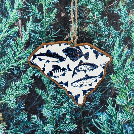 South Carolina Coastal Fish Pattern Wooden Christmas Ornament
