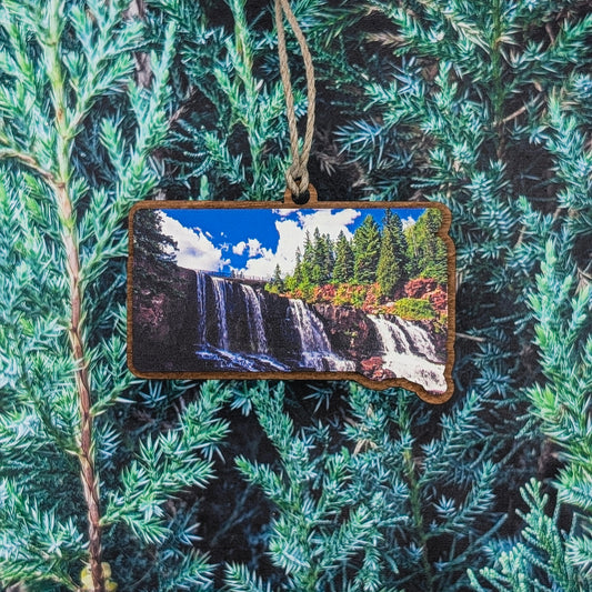 South Dakota Waterfall & Forest Wooden Christmas Ornament