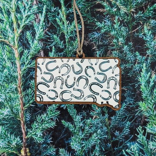 South Dakota Horseshoe Pattern  Wooden Christmas Ornament