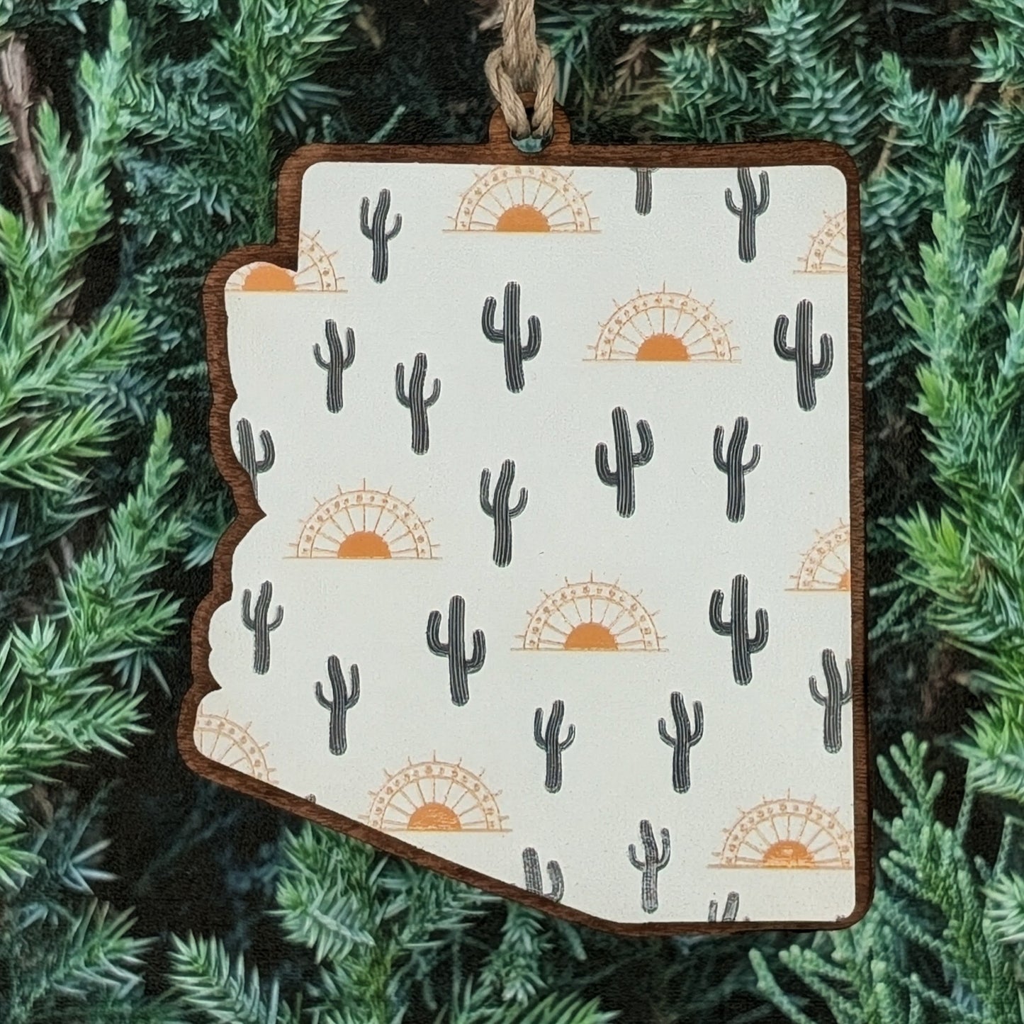 Arizona Desert Sunset Wooden Christmas Ornament