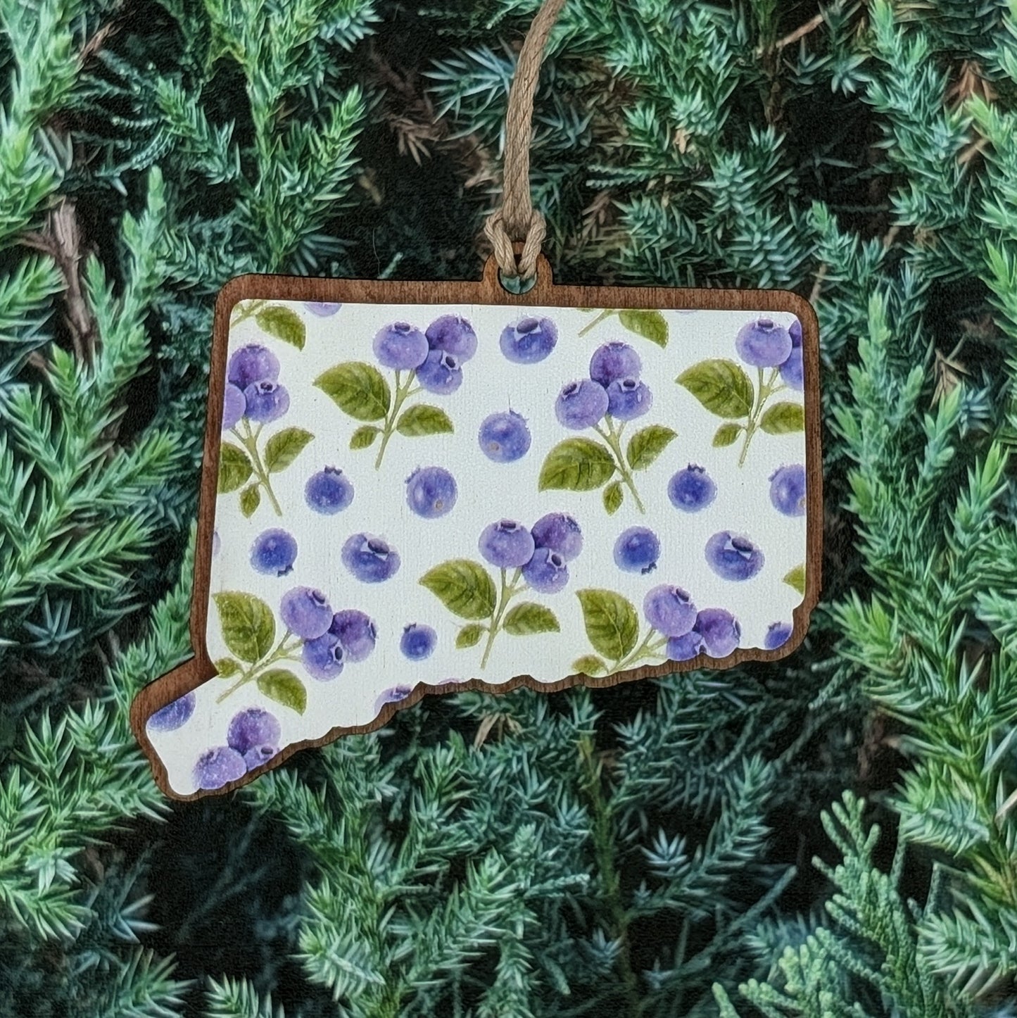 Connecticut Blueberry Wooden Christmas Ornament